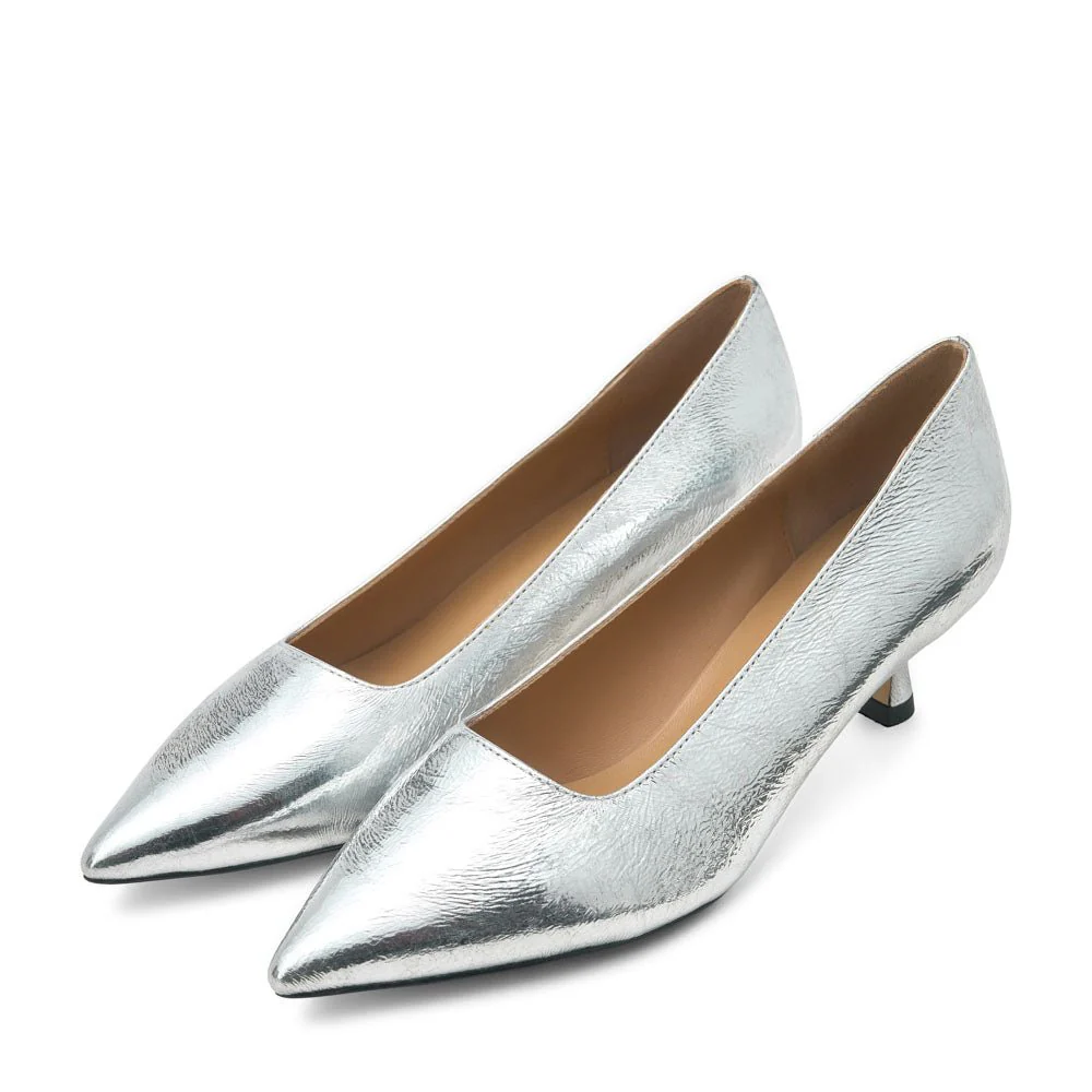 Andrea Leather Silver Shoes - Image 2