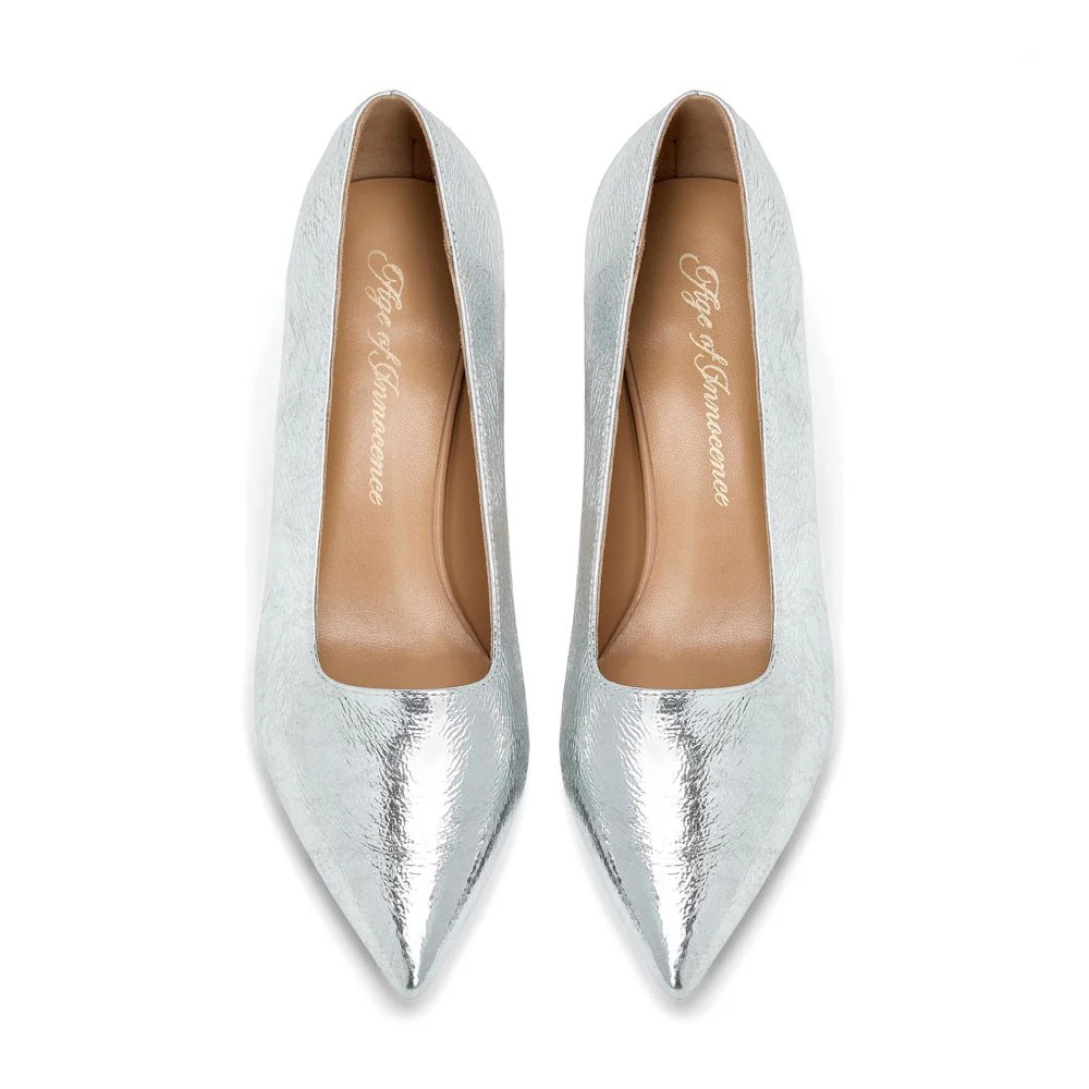 Andrea Leather Silver Shoes - Image 3