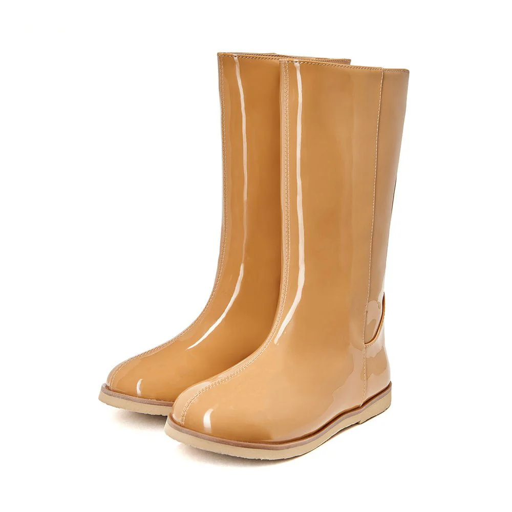 Ann PU Beige Boots - Image 2