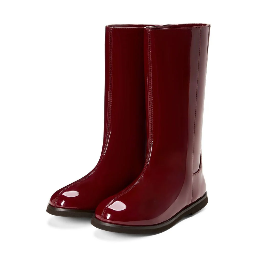 Ann PU Burgundy Boots - Image 2