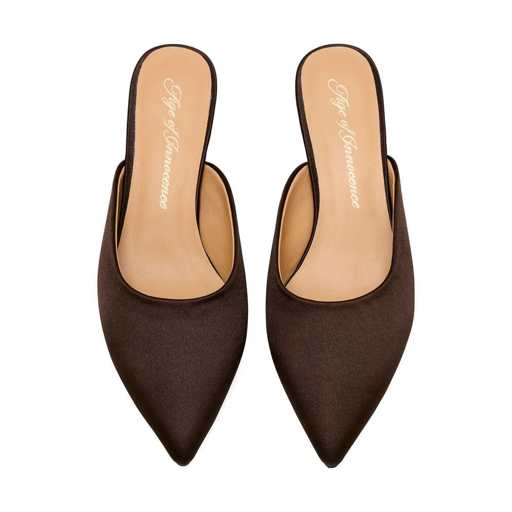 Brenda Satin Brown Mules - Image 3