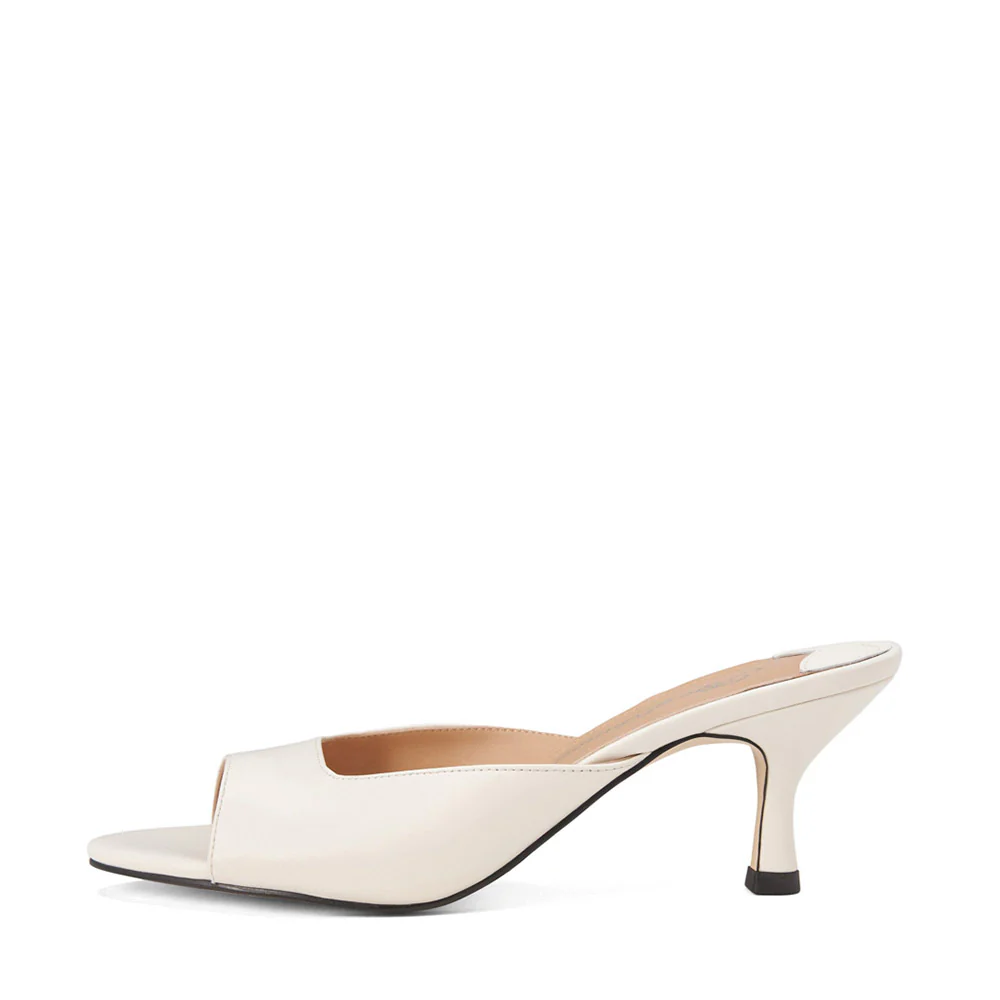 Felicity Leather White Mules