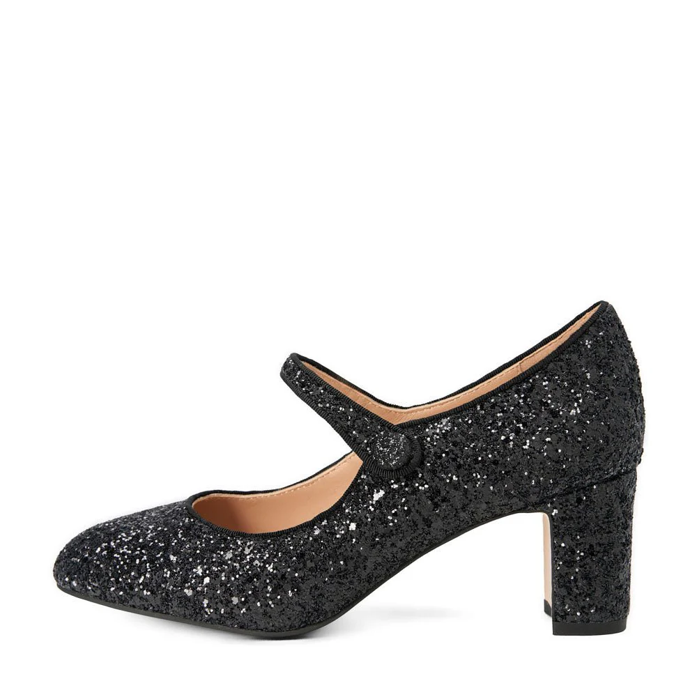 Gemma Glitter Black Pumps