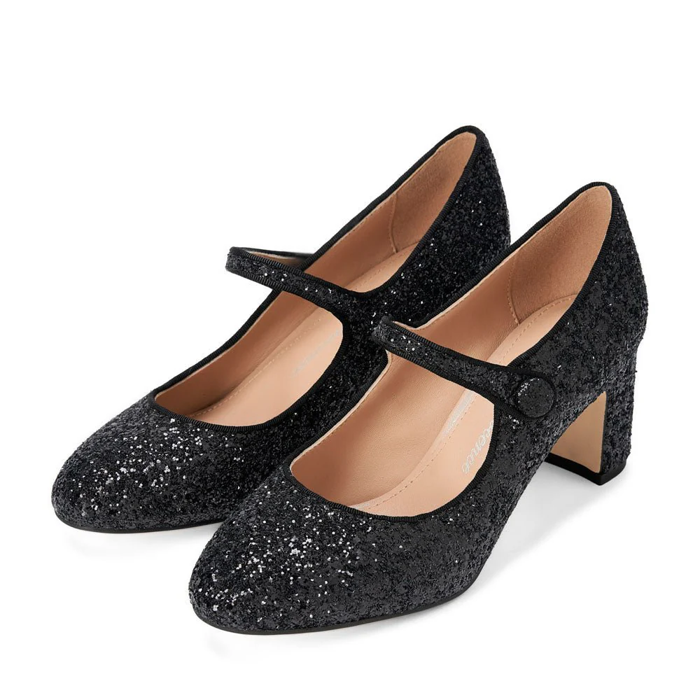 Gemma Glitter Black Pumps - Image 2