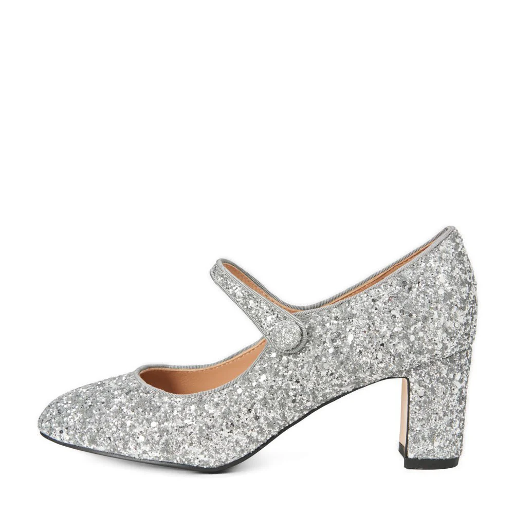 Gemma Glitter Silver Pumps