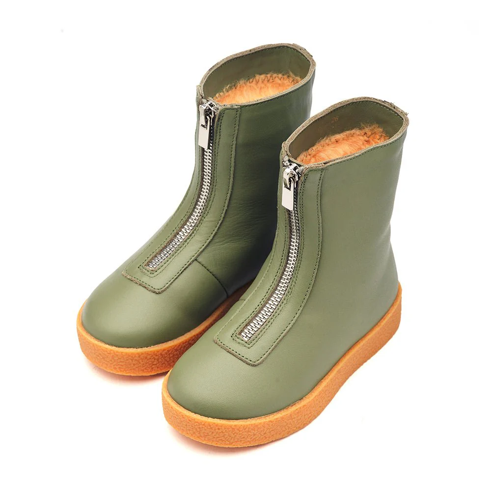 Leah Leather High Khaki Boots - Image 2