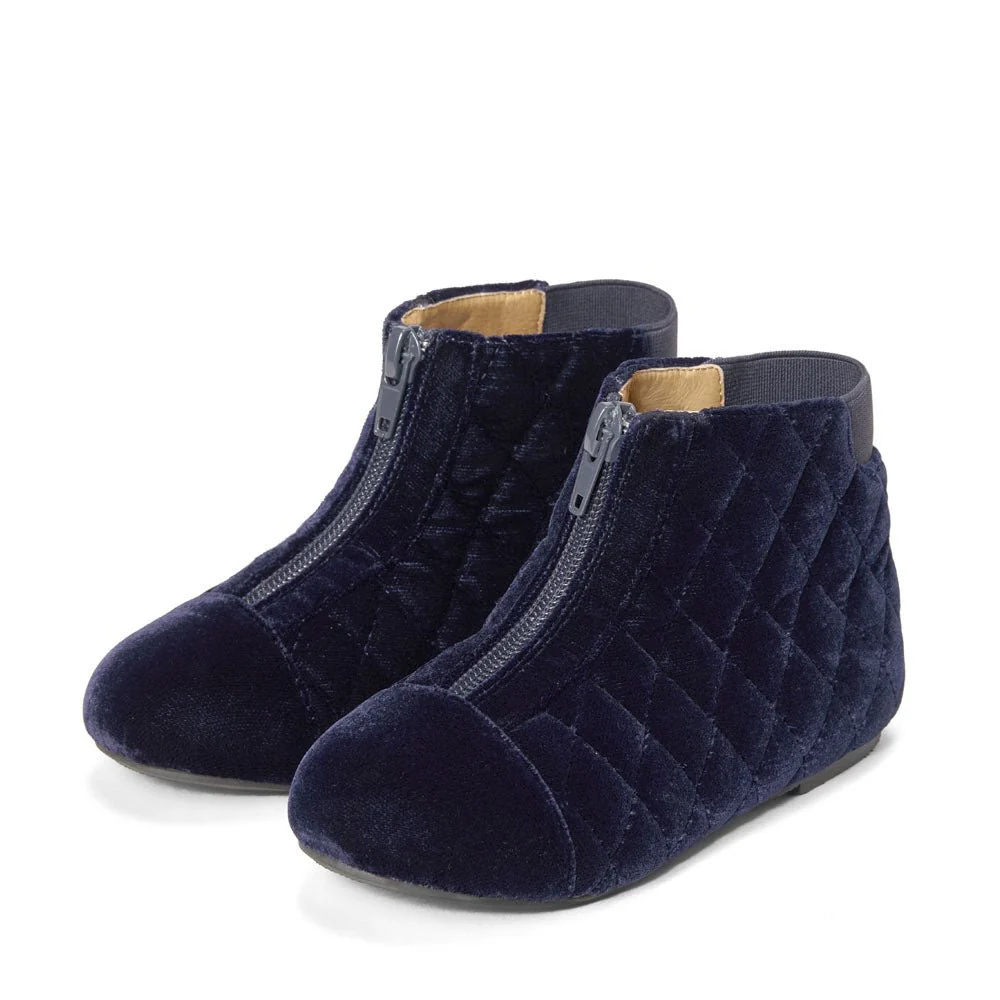 Nicole Velvet Navy Boots - Image 2