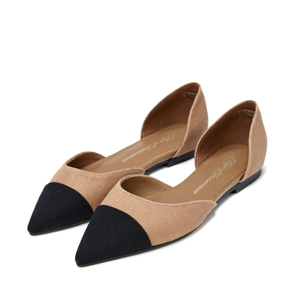 Sandra Canvas Beige/Black Flats - Image 2