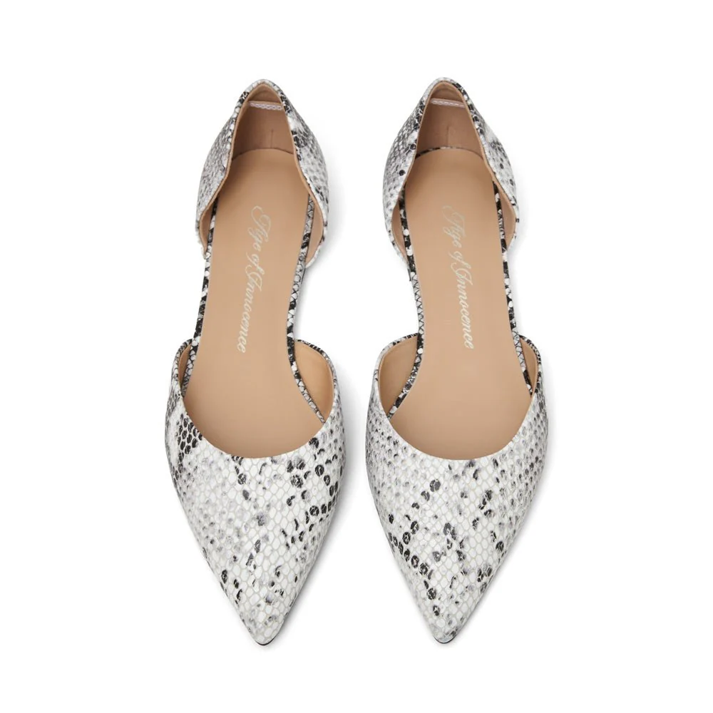 Sandra Snake Print White/Black Flats - Image 3