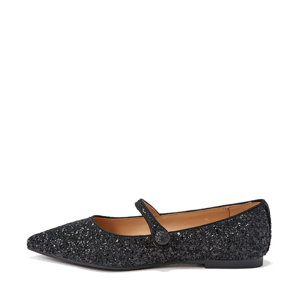 Thea Glitter Black Flats