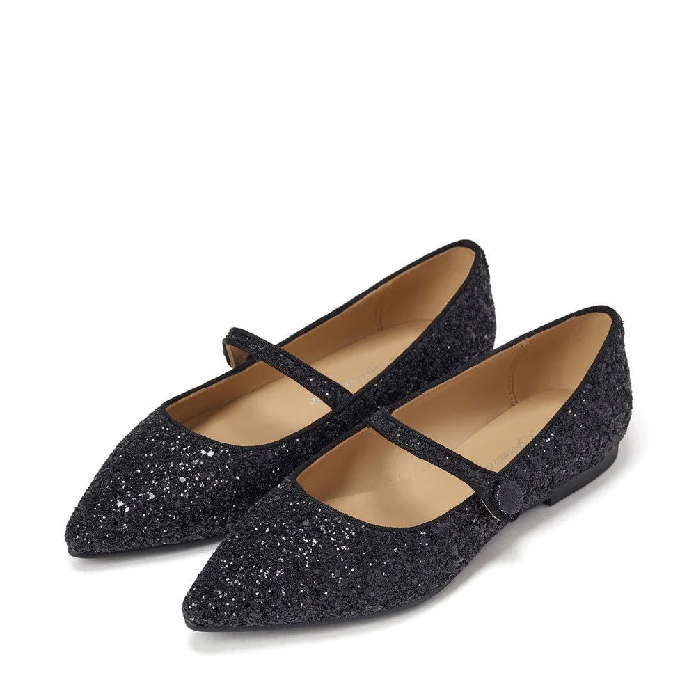Thea Glitter Black Flats - Image 2