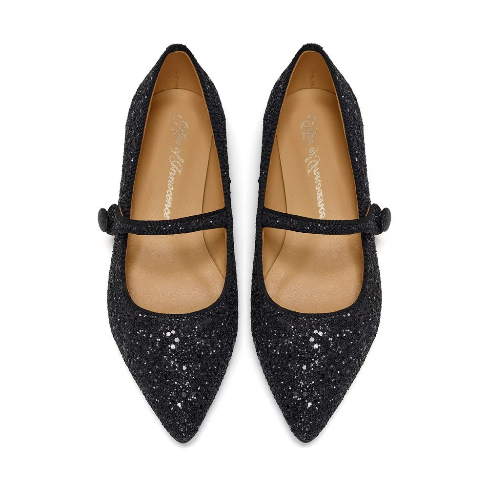 Thea Glitter Black Flats - Image 3