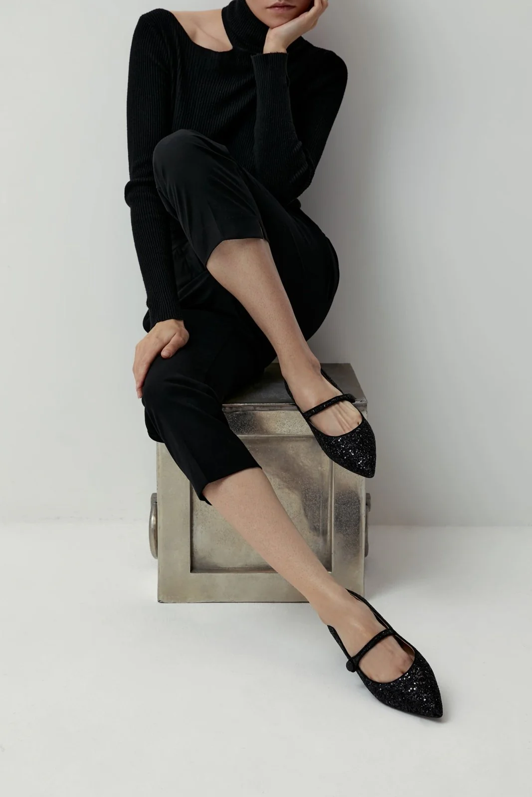Thea Glitter Black Flats - Image 6