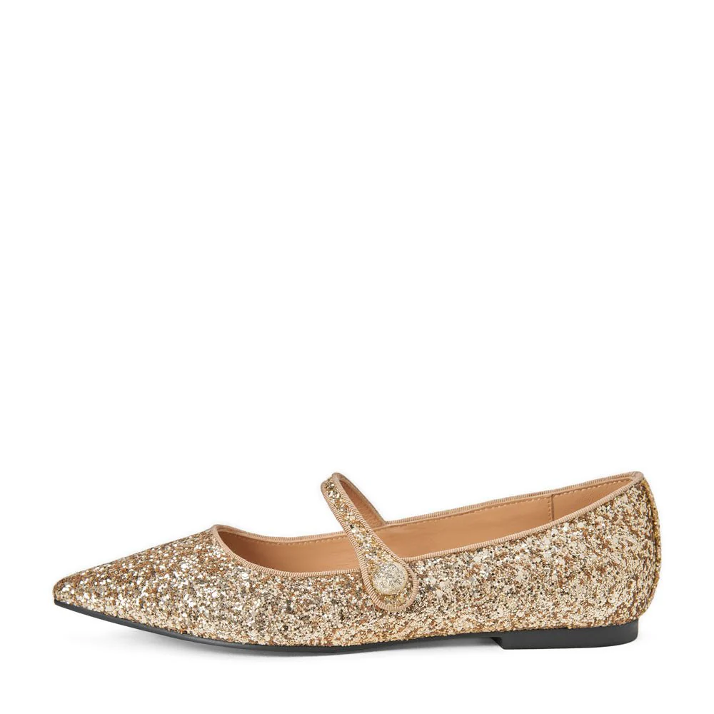 Thea Glitter Gold Flats