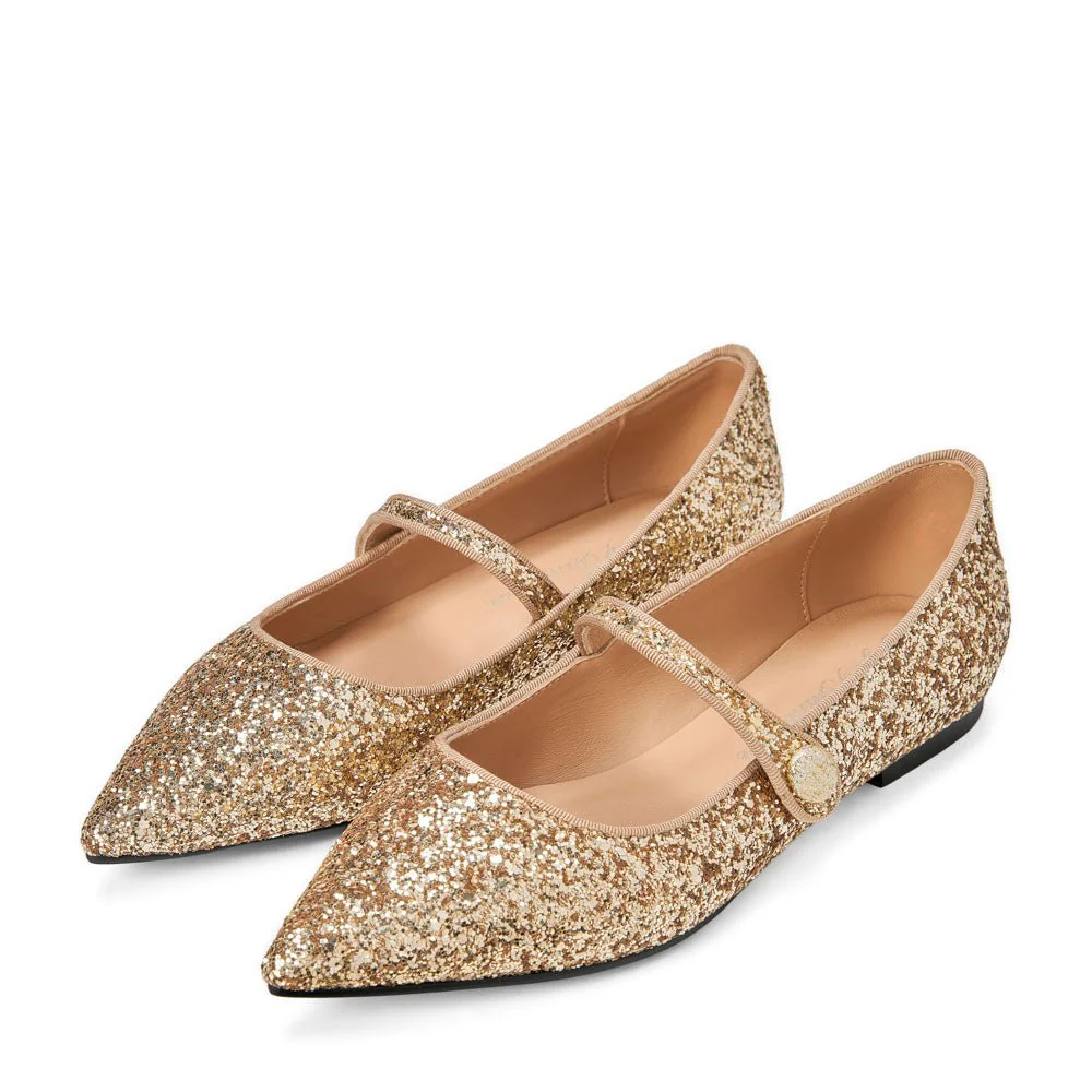 Thea Glitter Gold Flats - Image 2