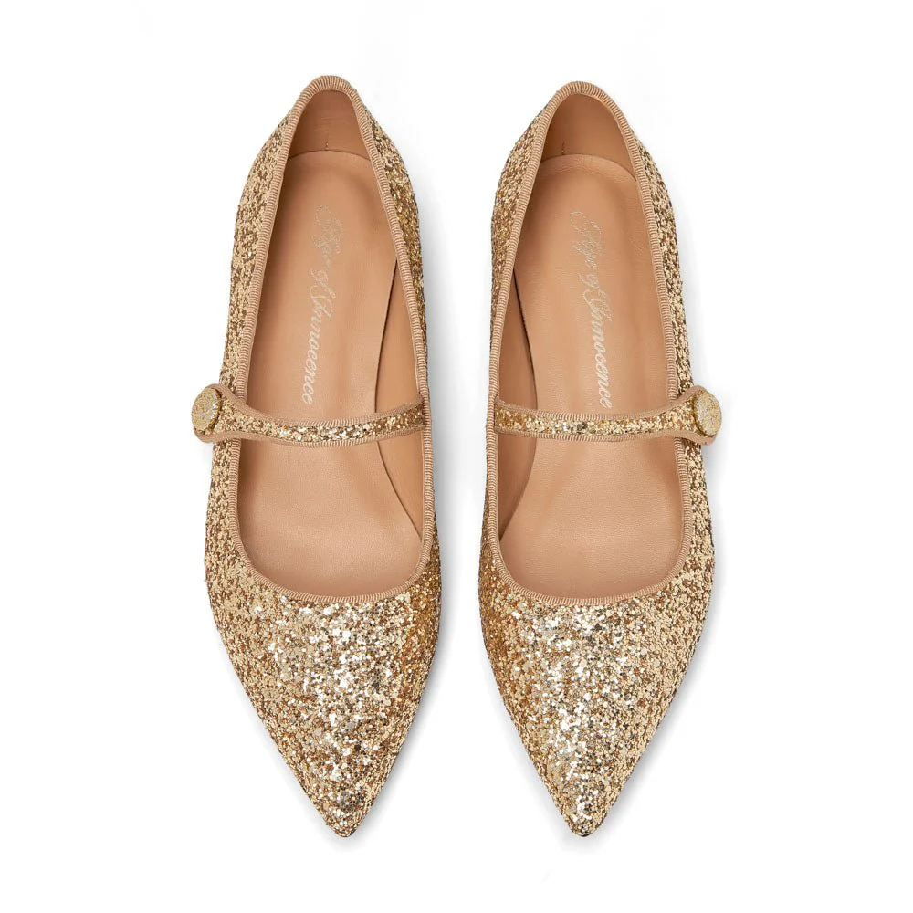 Thea Glitter Gold Flats - Image 3