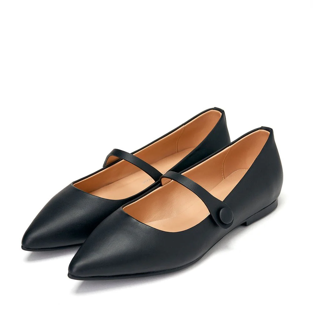 Thea Leather Black Flats - Image 2