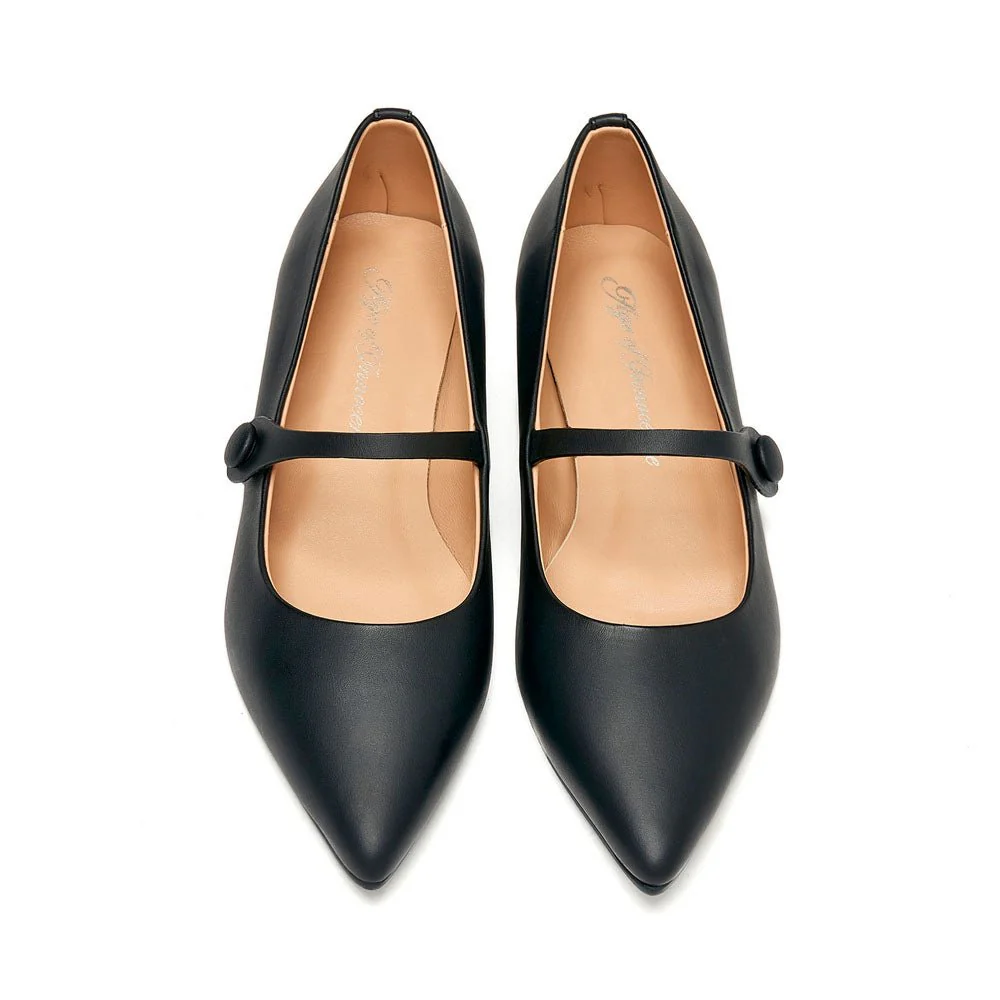 Thea Leather Black Flats - Image 3