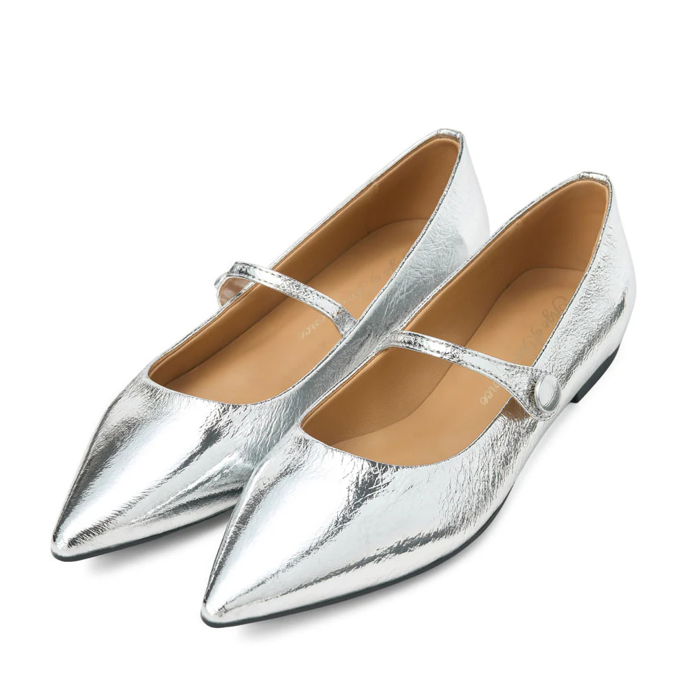 Thea Leather Silver Flats - Image 2