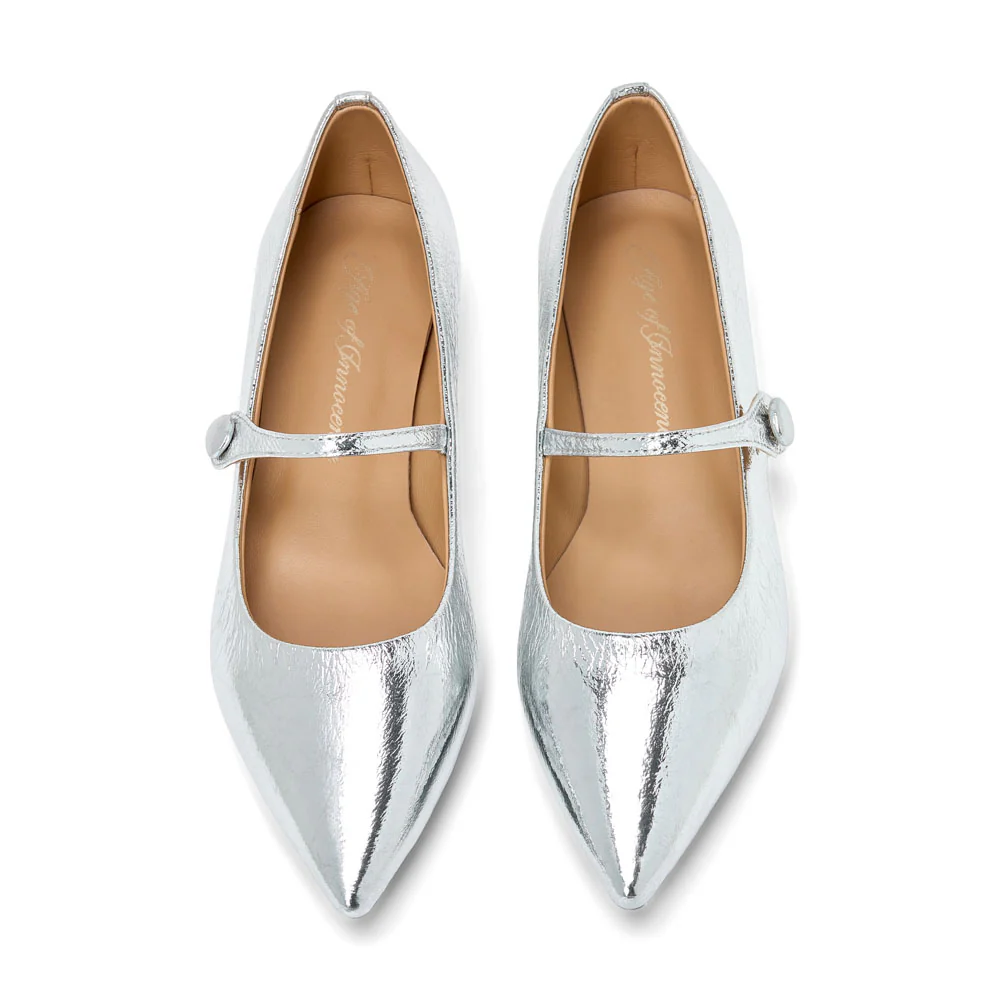 Thea Leather Silver Flats - Image 3