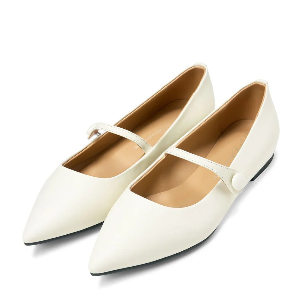 Thea Leather White Flats - Image 2