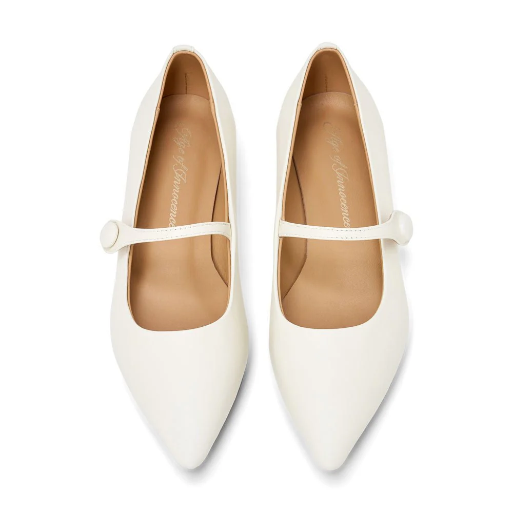 Thea Leather White Flats - Image 3