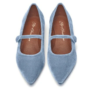 Thea Velvet Blue Flats - Image 3
