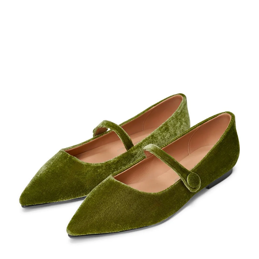 Thea Velvet Green Flats - Image 2