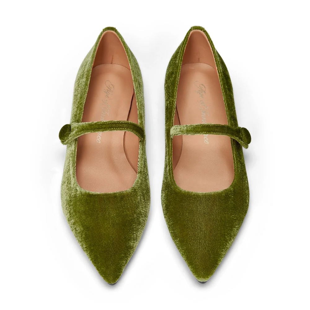 Thea Velvet Green Flats - Image 3