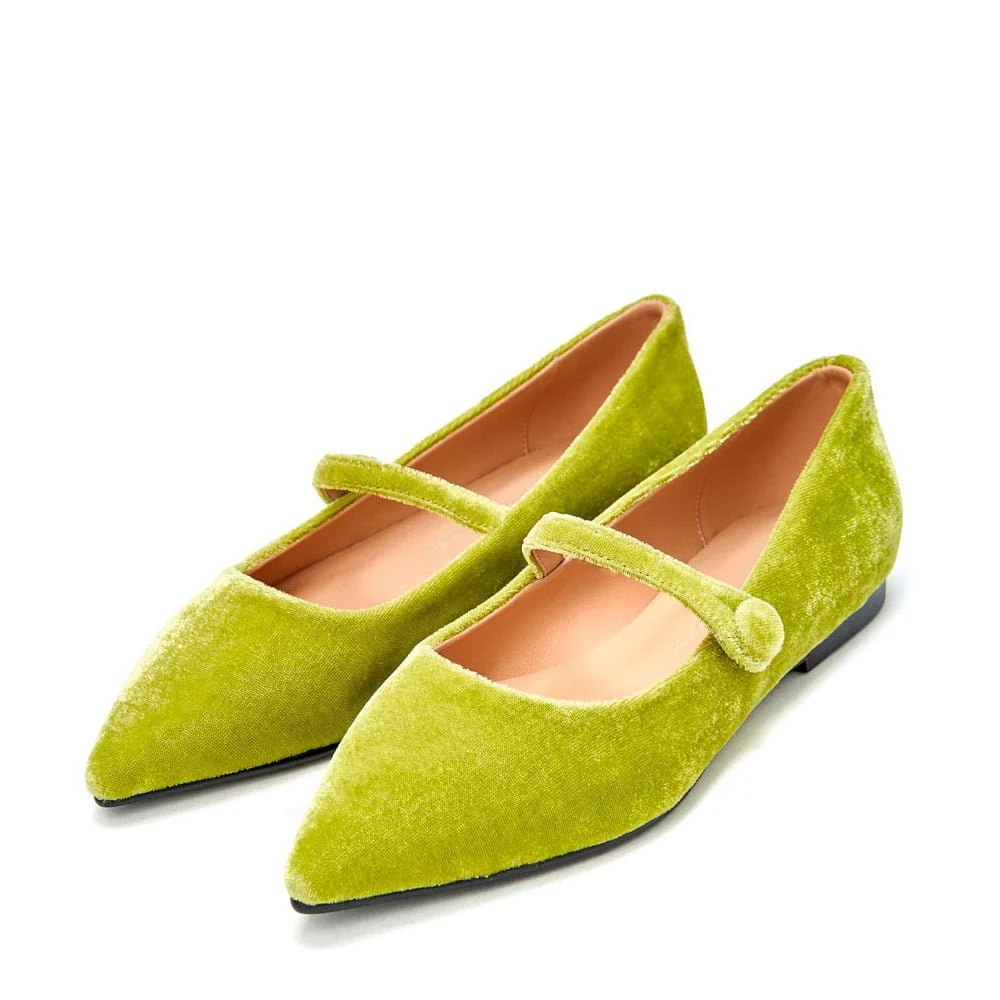 Thea Velvet Light Green Flats - Image 2