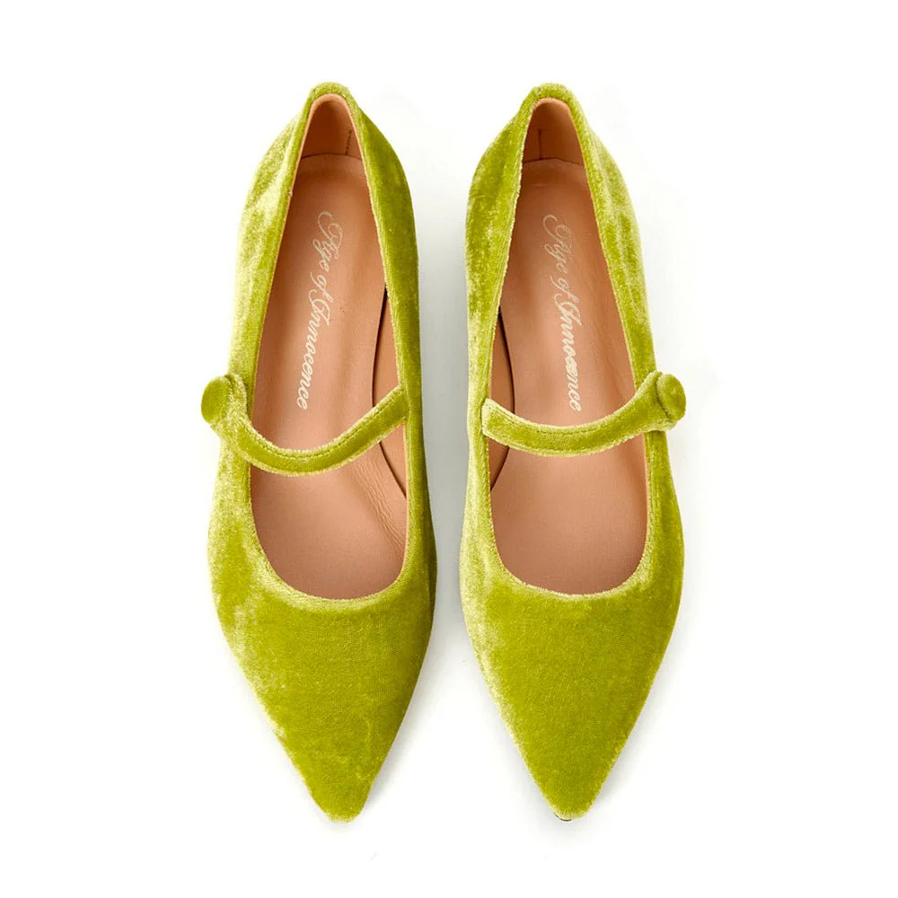 Thea Velvet Light Green Flats - Image 3