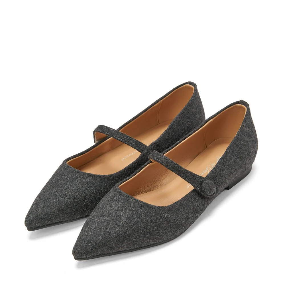 Thea Wool Grey Flats - Image 2